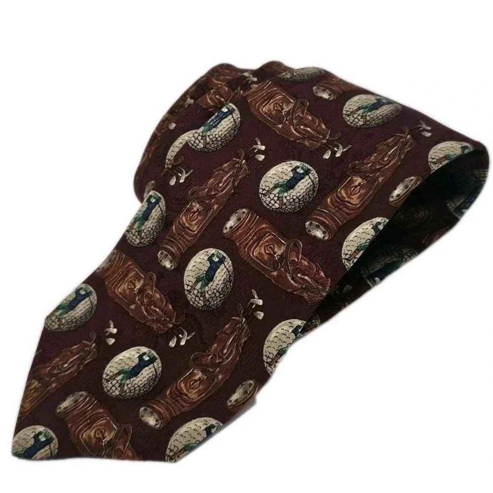 VTG Robert Talbott Necktie Mens Burgundy Golf Bag Silk Hand Sewn‎ USA Luxury Tie